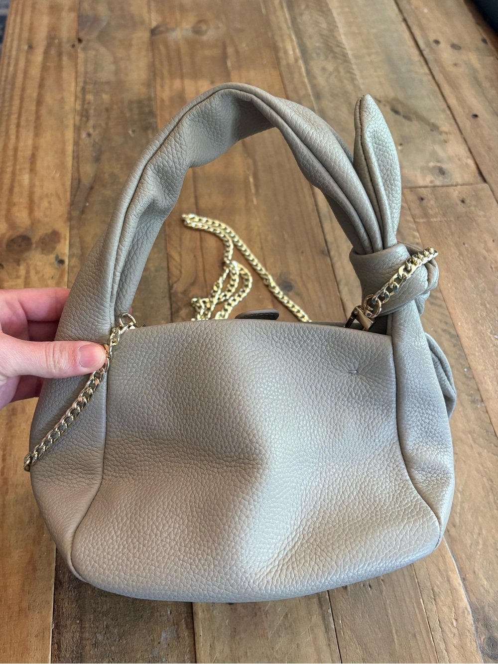 QUINCE Italian Leather Mini Bow Bag in Taupe - Picture 6 of 10